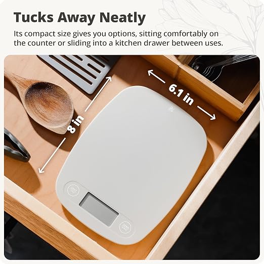 Greater Goods Food Scale, Slim & Compact Build, 1g Precision (Ash Gray) | Digital Kitchen Scale for Cooking, Meal Prep & Portion Control, Tare, Auto Shut-Off, g/oz/lb/ml Conversion & Calorie Tracking - Image 8
