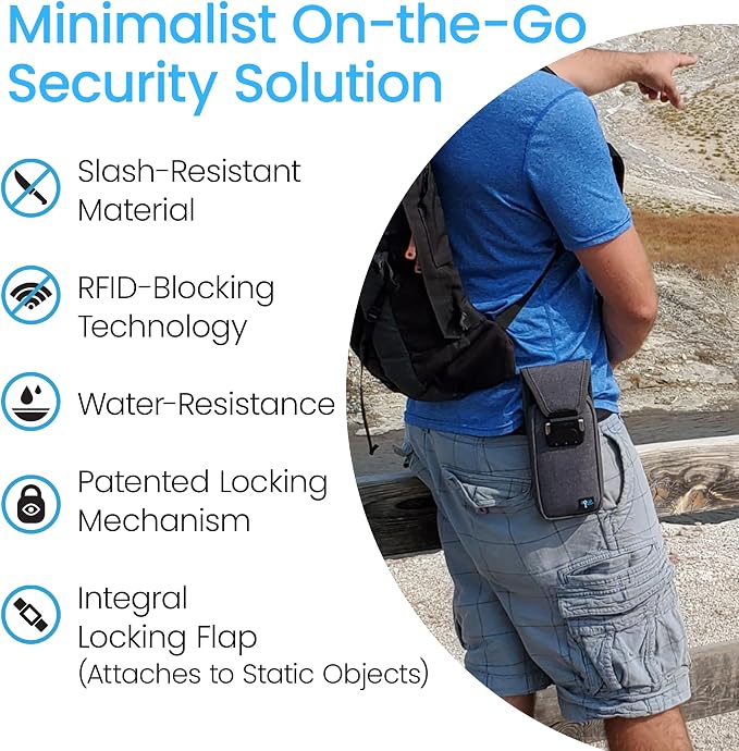 Mini Portable Travel Safe Anti-Theft Lock Box Beach Pool Hotel Gym | Grey mini safe in cut-resistant nylon. Water-resistant with RFID blocking. For phones and valuables at the beach or hotel. - Image 6