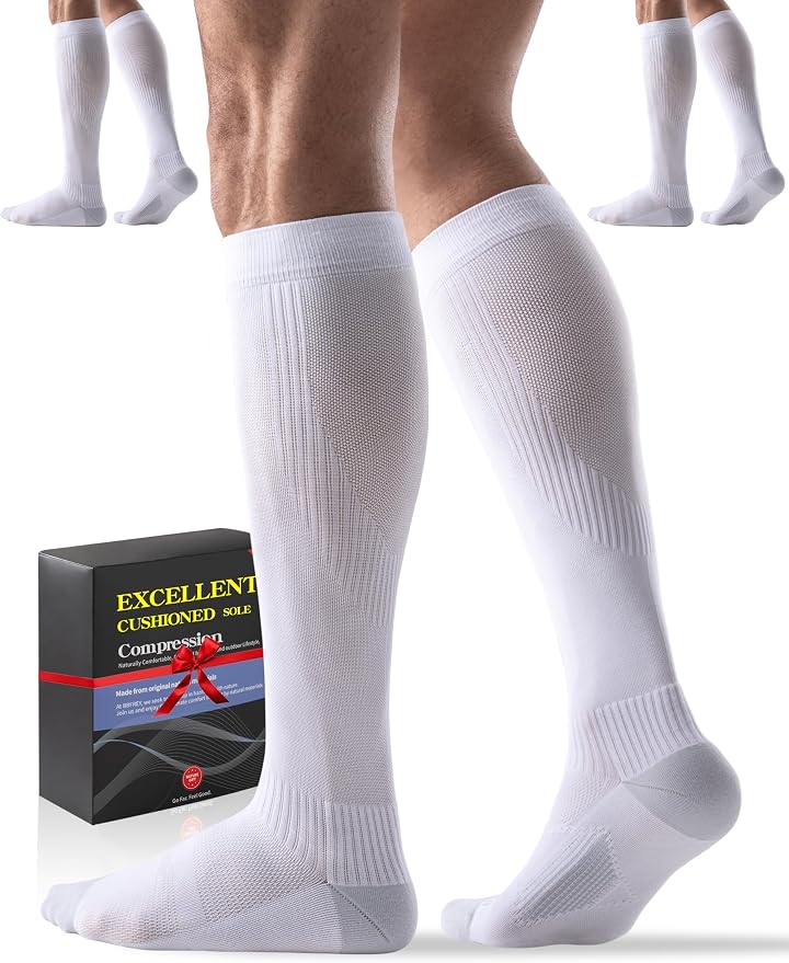 3 Pairs Easy On/Off Compression Socks - 15-20 mmHg Moderate Support Socks with Cushioned Sole and Seamless Toe by Bbfrey