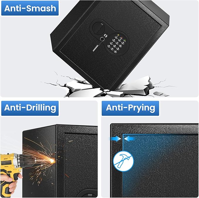 17.55'' Fireproof Safe Box with Digital Keypad, 3.2 Cu Ft Home Safe | Safes with Smart Alert, 2 Removable Shelves,Keys & Pass Code,Wall Mount,External Emergency Power and Fireproof Waterproof Bag - Image 6