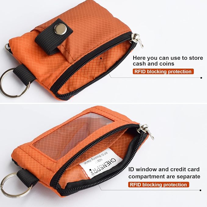 CHENSPRX Minimalist RFID Blocking Small Wallet with ID Window,WaterResistant Zip Id Case Wallet with Lanyard Keychain for Cards,Cash,Travel,Women,Men - Image 4