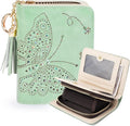 KITEVIUN Women RFID Blocking Small Bifold Wallet, Compact Cash Clutch with Zipper Coin Pocket, Glittery Butterfly Design, Credit Card Holder, Travel Purse with Tassel PEPPERMINT-GREEN by KITEVIUN