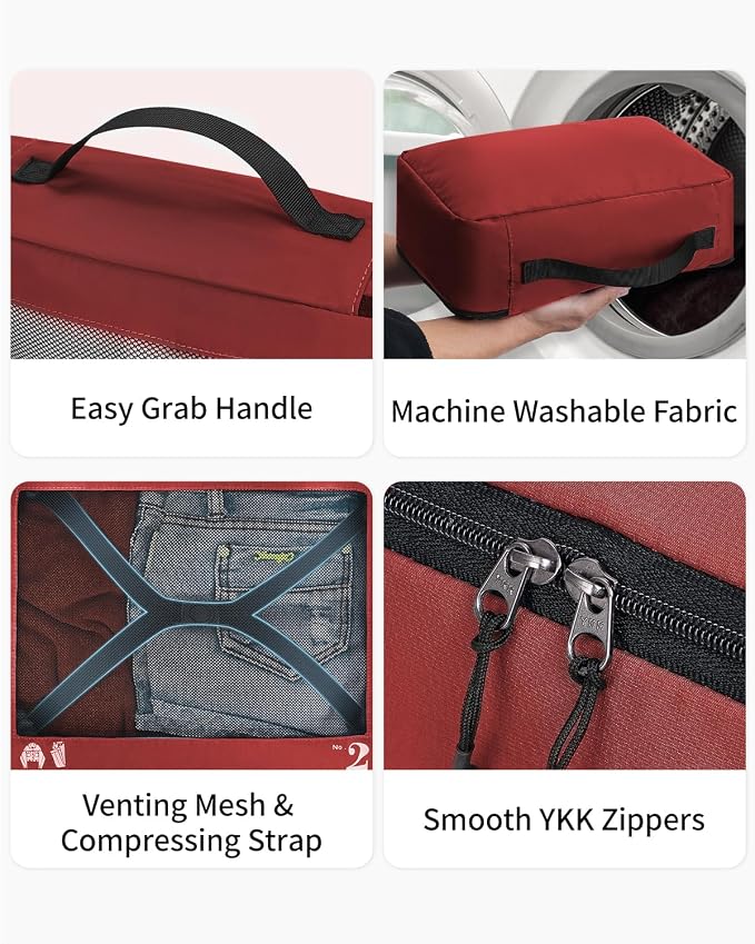ECOHUB 7 Set Packing Cubes Tear-Resistant Luggage Packing Organizers with Number Icon for Travel Accessories Luggage Suitcase Machine Washable Packing Cubes (Red) - Image 5