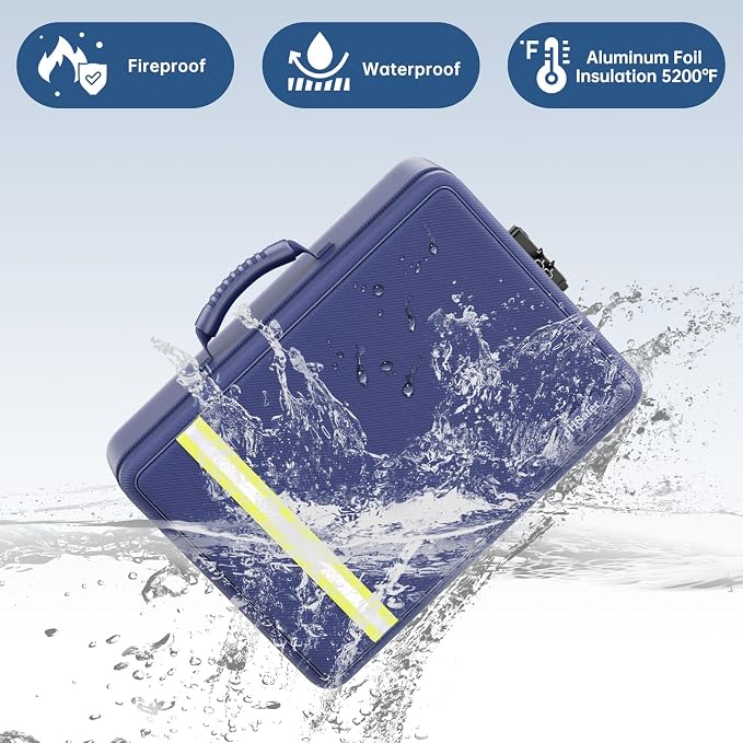 Fireproof Document Bag, Insulated Large Document Box with Lock, Important Document Organizer with Waterproof Zipper, Portable Soft Home Travel Office Safe Storage with 13 Accordion File Folder,Blue - Image 2