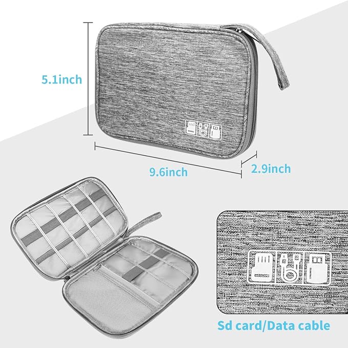 Lcsmaokin Electronics Organizer Travel Case,Electronic Accessories Storage Bag,Portable Waterproof Cable Organizer Bag,with 5 Cable Ties，for Travel,Work-Grey - Image 5