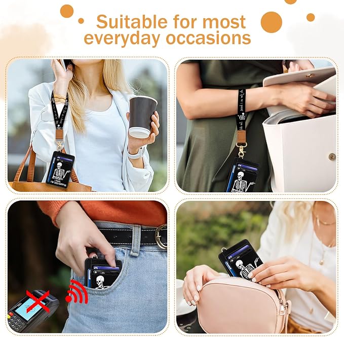 Yonlevres Skeleton Credit Card Holder Slim RFID Wallet Women Wristlet Funny | Front Pocket, Handy, RFID Blocking, Woman Girls Ladies Gifts, D-ring for Keychain,Thin Mini Card Case, ID Window, PU Leather - Image 3