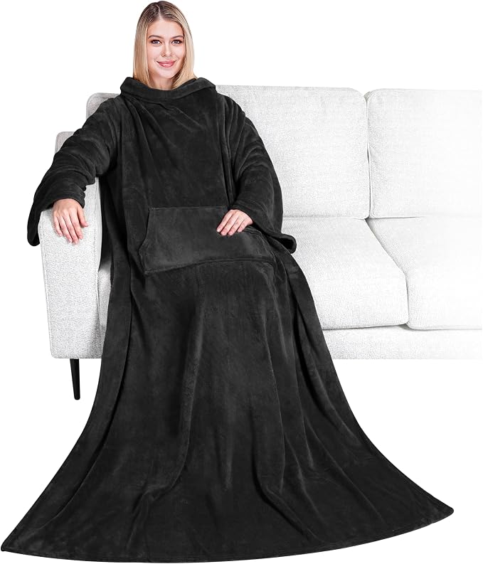 PAVILIA Blanket with Sleeves for Adult Women Men, Soft Warm Wearable Blanket Fleece Wrap Throw, Robe Blanket Gift by PAVILIA