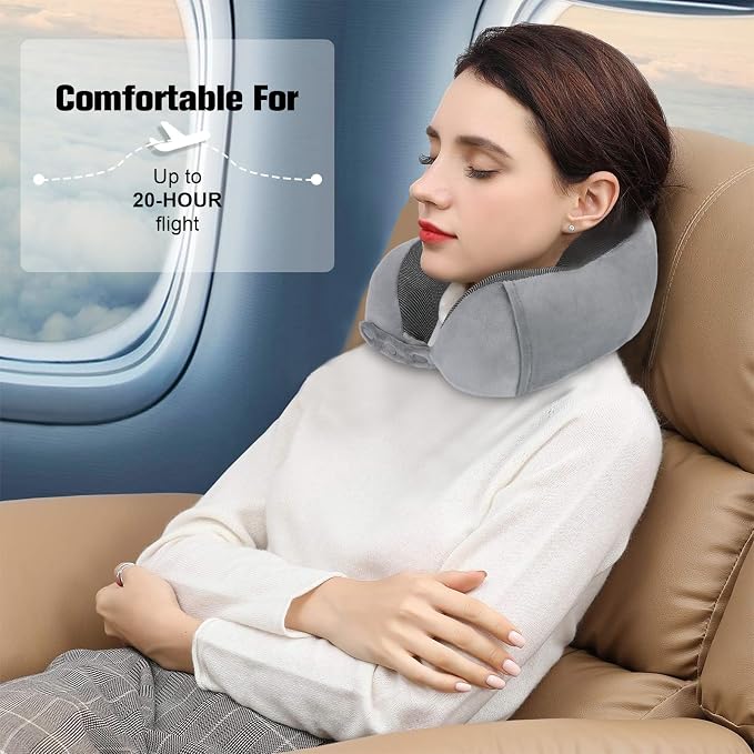 Cirorld Neck Pillow for Traveling, Travel Pillows for Airplanes,100% Pure Memory Foam Travel Neck Pillow, Adjustable Flight Pillow, Portable Plane Accessories with Eye Mask, Earplugs, Carry Bag - Image 7