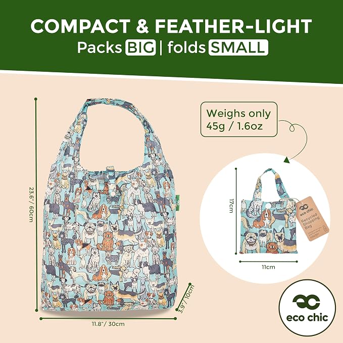 ECO CHIC Foldable Reusable Grocery Bags - Lightweight, Recycled & Reusable Shopping Bag - Waterproof Packable Tote - Image 4