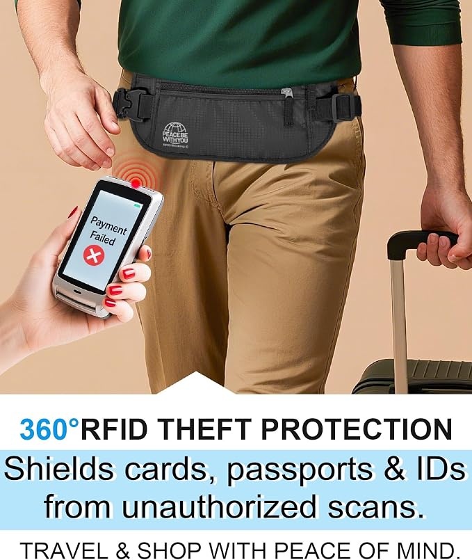 Money Belt for Travel, Passport Holder, RFID Blocking, Sweat-Proof, Black | 3rd Gen Hidden Waist Wallet Anti Theft to Protect Cash, Credit Cards and Documents Under-Clothes for Men & Women, Bamneat - Image 3