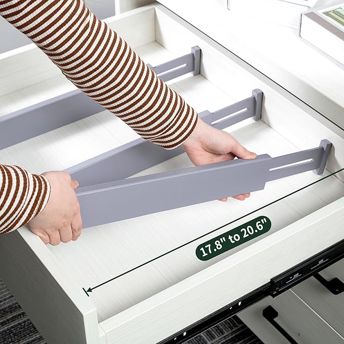 Utoplike Kitchen Drawer Dividers Large, Gray Drawers Organizers Adjustable | Bamboo, Spring Loaded, Works in Dresser, Bedroom, for Silverware, Utensils, 4pcs, Fit 17.8"-20.6" Inner Drawer, 2.4" H - Image 3