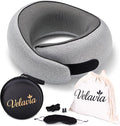 Travel Neck Pillow,Ergonomic 360° Memory Foam Support for Head, Neck. Adjustable for Long Flights. Soft &Washable Cover, EVA Box, 3D Eye Mask, Earplugs, Hair Tie & Luxury Bag (Grey) by YourfavoriteTravelpillow