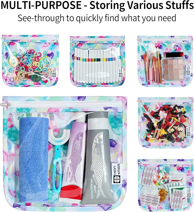 HIONXMGA Set of 3 Diaper Bag Organizing Pouches, Space-Saving, 3 Large Size | Clear Front Toiletry Bags Waterproof Zipper Pouches for Women Kids Toiletries Baby Essentials Well-Organized, Watercolor - Image 5