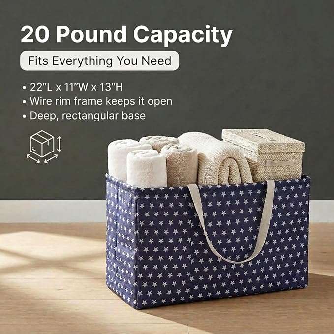 Household Essentials Blue with White Stars Krush Container All-Purpose Utility Tote - Image 7