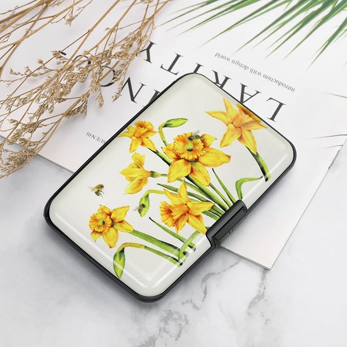RFID Aluminum Wallet Credit Card Protector Case Holder for Men Women | Mini RFID Aluminum Wallet Credit Cards Holder Business Card Case Metal ID Case for Men Women(Yellow Narcissus) - Image 7