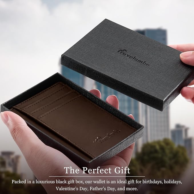Travelambo 100% Genuine Leather Wallet for Men and Women, Slim Minimalist RFID Blocking Front Pocket Credit Card Holder with Gift Box - Image 8