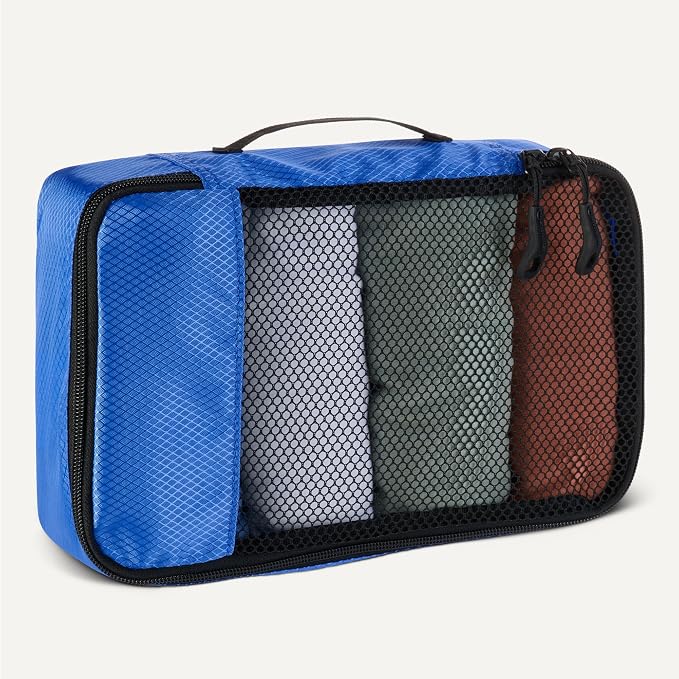 Amazon Essentials 4-Piece Packing Cubes Travel Accessories Set, Space-Saving Luggage Organizers with Double Zipper, Mesh Top, Small/Medium/Large/Slim, Blue (Previously Amazon Basics) - Image 4