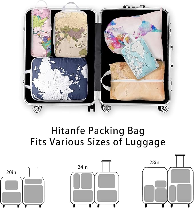 6 Pcs Compression Packing Cubes for Travel, Waterproof Luggage Organizer Washable Storage Bags Set - Packaging Cubes for Backpack Travel and Carry-Ons - Image 6