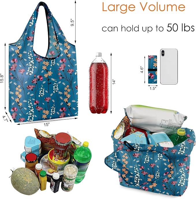 BeeGreen Aesthetic Tote Bags Flowering Shrub Gifts for Women Travel Floral Reusable Grocery Bags Shopping Bags Bulk 6 Pack 50LBS X-Large Foldable-Machine Washable - Image 3