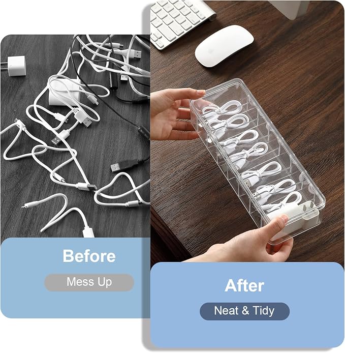 Cable Organizer Storage Box Plastic Cable Cord Management Box Power Cord Organizer Case with 10Pcs Rubber Ties for Office, Home, Desk Accessories Storage Stationery Supplies - Image 4