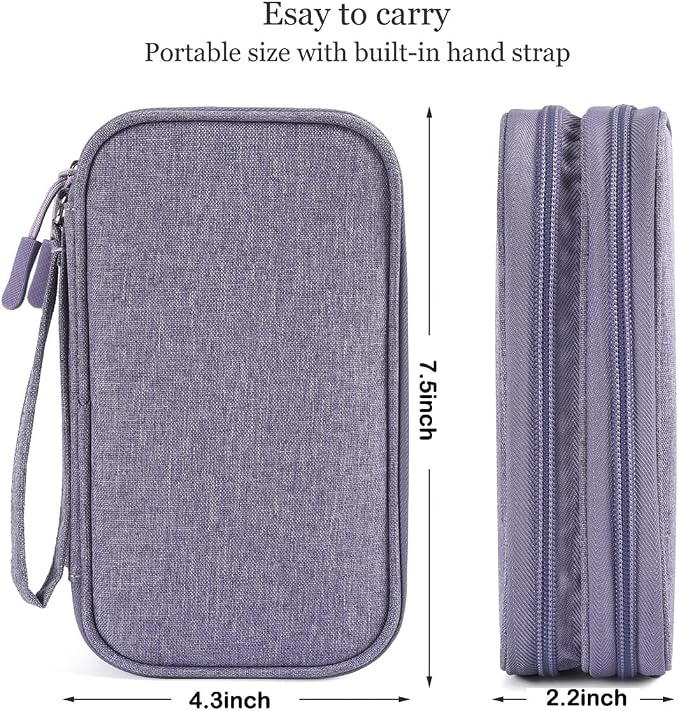 CAAORDKSO Cord Organizer Bag, Travel Cable Organizer Case Waterproof Accessories Pouch with Handle, Travel Electronic Carrying Bag for Cable, Cord, Charger, Phone, Power Bank, Earphone(Purple, Medium) - Image 5