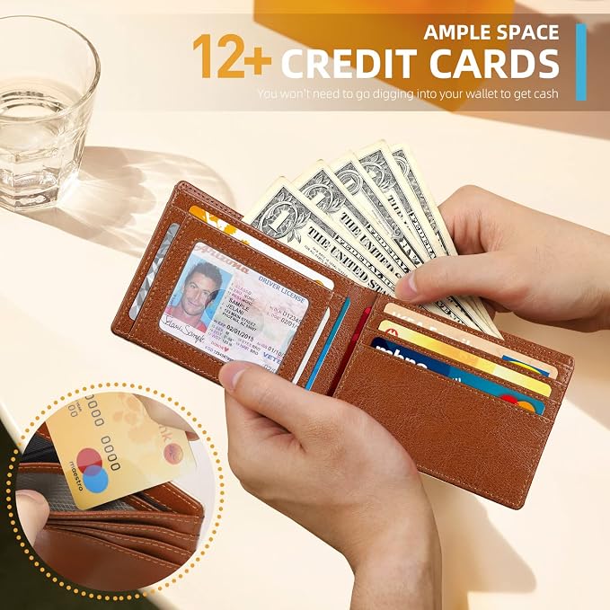 RUNBOX Wallet for Men, Slim Leather Bifold, RFID Blocking Card Holder | Minimalist Front Pocket Design, Credit Card Organizer, Holds 11 Cards, Large Capacity, Thin Profile, Birthday Gifts for Men - Image 2