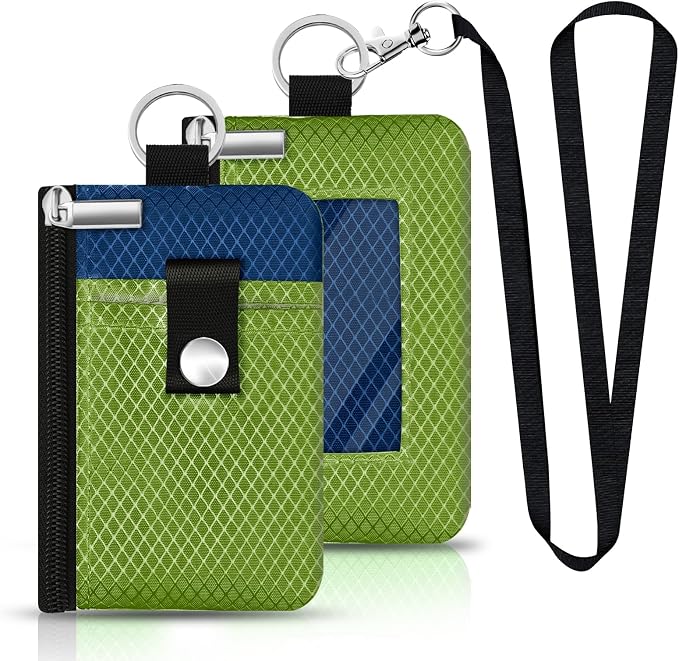 Minimalist RFID Blocking Small Wallet with ID Window,WaterResistant Zip Id Case Wallet with Lanyard Keychain for Cards,Cash,Travel,Women,Men (Olive Green/Electric Blue) - Image 3