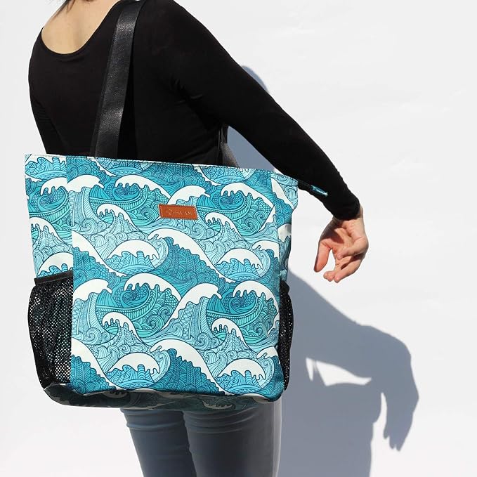 ESVAN Original Floral Water Resistant Large Tote Bag Shoulder Bag for Gym Beach Travel Daily Bags Upgraded - Image 2