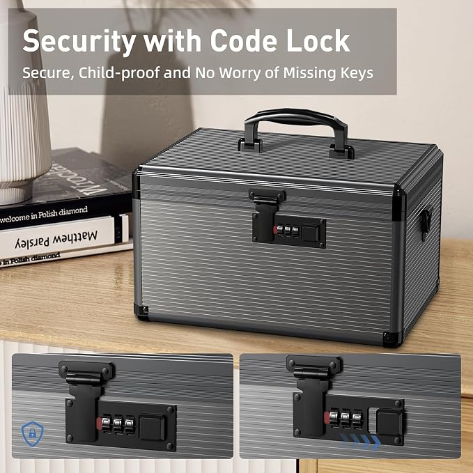 Medicine Lock Box with Code, Locking Medicine Box with Removable Tray & Pocket Bag, Portable First Aid Box for Home, 16 * 9.25 * 7.5 Inch (Black, X-Large-16inch) - Image 4