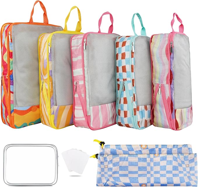 7 Pcs Compression Packing Cubes Travel for Suitcases, Luggage Organizer Washable Storage Bags Set for Backpack Travel- Packaging Cubes for Carry-Ons and Storage by Hitanfe