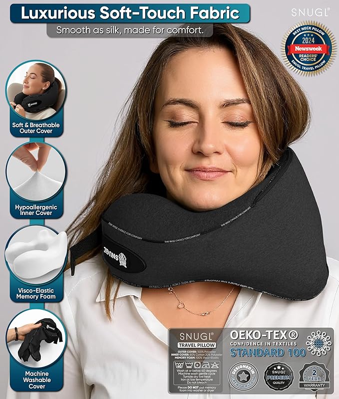 Travel Pillow – Neck Pillow Airplane, Travel Pillows for Airplanes, Neck Pillows Memory Foam – Road Trip Essentials for Adults – Traveling Essentials - Gifts for Travelers Men & Women - Image 6