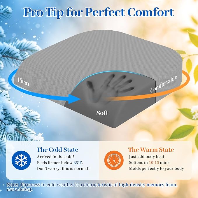 TranquilRelax Memory Foam Seat Cushion for Office Chair, 3-Inch, Light Gray | Medium-firm Support for Long Sitting, Washable Mesh Cover, Non-slip Base, Perfect for Car Seats & Short Drivers - Image 9