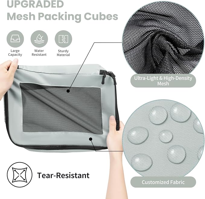 Mesh Packing Cubes for Travel, Durable Luggage Organizer with Sturdy Material and Double Zippers, Comprehensive Set for Travel Accessories Storage, 8 set, mint - Image 3