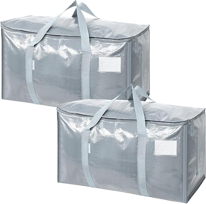 TICONN 2 Pack Extra Large Moving Bags Heavy Duty with Zippers & Carrying Handles, Durable Storage Bags Moving Boxes for Closet Organizers and Storage (2 Pack, Light Grey) by TICONN