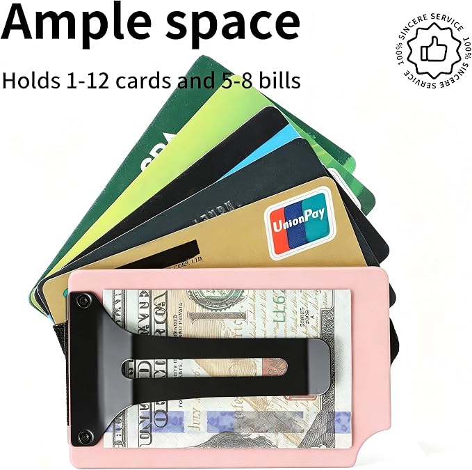 Slim Wallet for Men,RFID Blocking Minimalist Metal Wallet, Money Clip/Cash Holder, Front Pocket Aluminum Credit Card Holder, Ideal Gift for Men,Matt Pink - Image 2