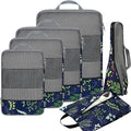 BAGAIL 4 Set/6 Set/8 Set Compression Packing Cubes Travel Accessories Expandable Packing Organizers (Half Mesh, 6-Navy Leaf) by BAGAIL