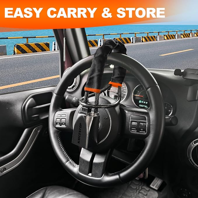 KAYCENTOP Car Steering Wheel Lock, Seat Belt Lock, Car Locks Anti-Theft Device with Aluminum Alloy Lock Housing, Max 17 Inch Length, High Visibility and Light-Weight, Universal Fit, 3Keys(Black) - Image 9