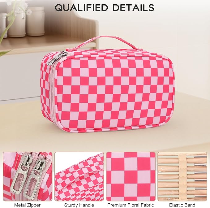 Relavel Small Makeup Bag, Cute Travel Cosmetic Bag, Rose Red | Dual-Layer Make Up Bags, Portable Toiletry Storage for Girls, Waterproof Makeup Organizer for Gym, Camping, Trip, Daily Use - Image 3