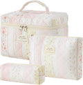 HBselect Quilted Makeup Bag, 3Pcs Cotton Large Travel Makeup Bags Organizer | Cute Floral Make up Bag Cosmetic Bag Toiletry Bag for Women Girls, Makeup Pouch for Skincare, Brushes & Travel Essentials by HBselect