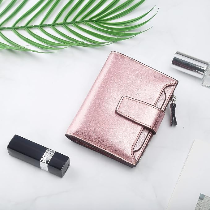 Small Compact Women Wallet RFID Blocking Genuine Leather Bifold Purse with ID Windows - Image 6