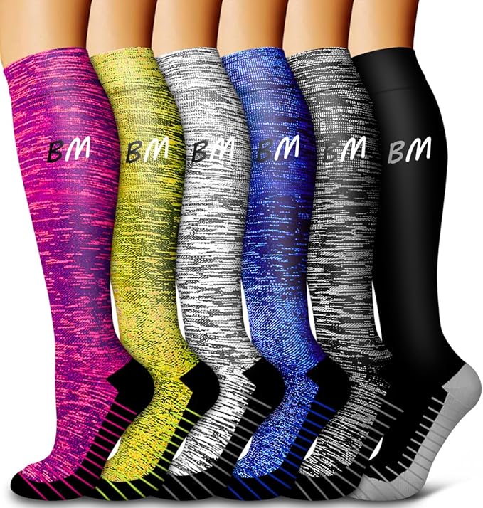 6 Pack Copper Compression Socks for Women and Men Circulation-Best Support for Medical,Running,Nursing,Athletic by Bluemaple