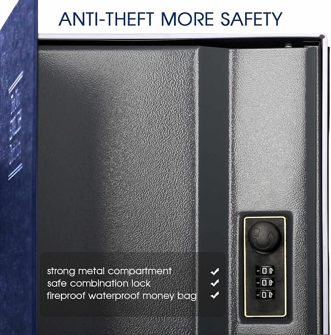 Dictionary Diversion Book Safe with Combination Lock and Fireproof Money Bag - Blue - Image 4