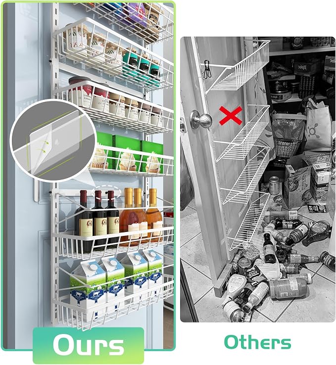 Mefirt Over The Door Pantry Organizer, Wall Mount Spice Rack 6-Tier White | Pantry Hanging Organizers and Storage, Adjustable Baskets Heavy-Duty Metal for Home & Kitchen, Back of Door Seasoning Rack - Image 5