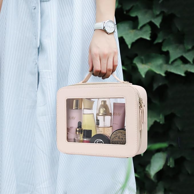 Pinkmik Clear Makeup Bag, (Beige, L) | Mahjong Tiles Bag ,Travel Cosmetics and Toiletries Case, Portable Makeup Organizer,Car Bag with Zipper,Waterproof, - Image 2