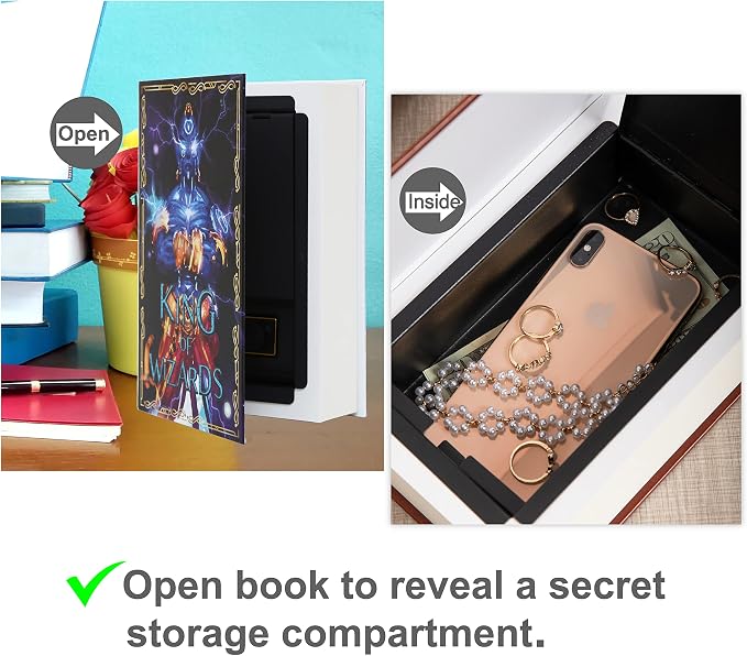 Wizard Book Safe with Real Pages, Fantasy Secret Compartment Items Storage Box with Classic Key Lock, Decorative Hidden Stash Box, Hardcover Safe Box for Money, 9.3"x6.0"x2.3" - Image 6