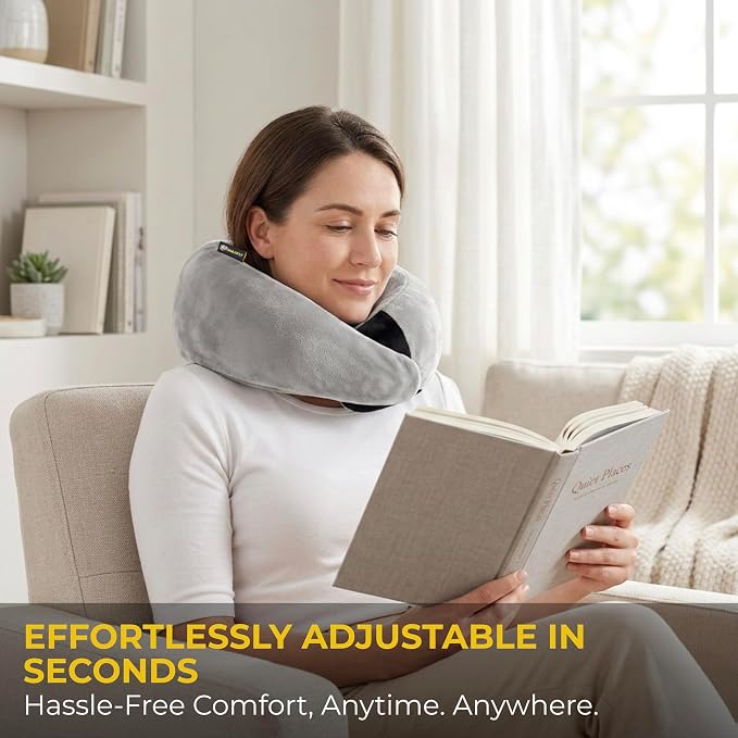 Travel Neck Pillow – Airplane Travel Essentials with Ergonomic Memory Foam Comfort – Premium Travel Pillows for Airplanes and Long Journeys, Compact Carry Pouch (Grey) - Image 7