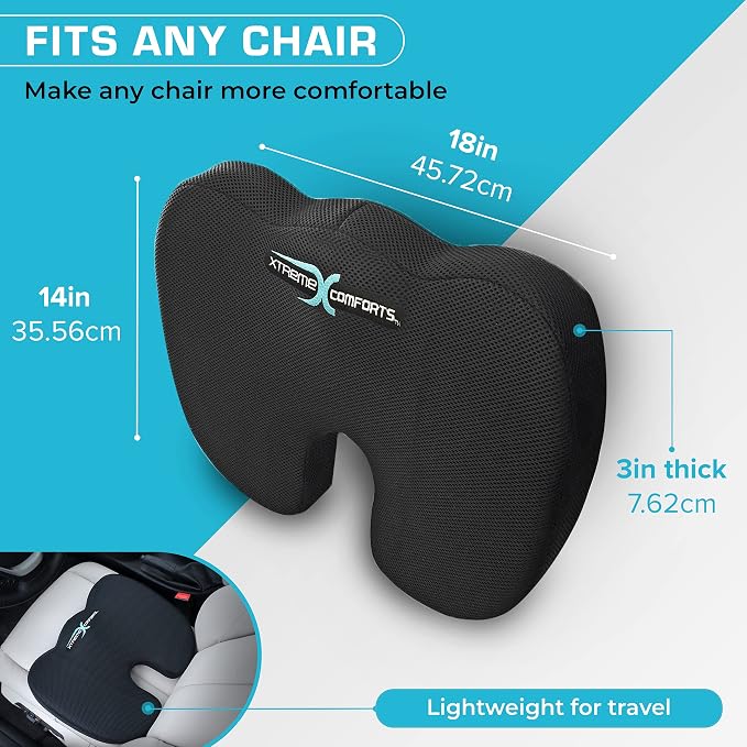 Xtreme Comforts Seat Cushion, Tailbone Relaxer - Coccyx Cushion for Tailbone Pain Desk, Wheelchair & Car Use - Back Support Pillow for Chair - Image 2