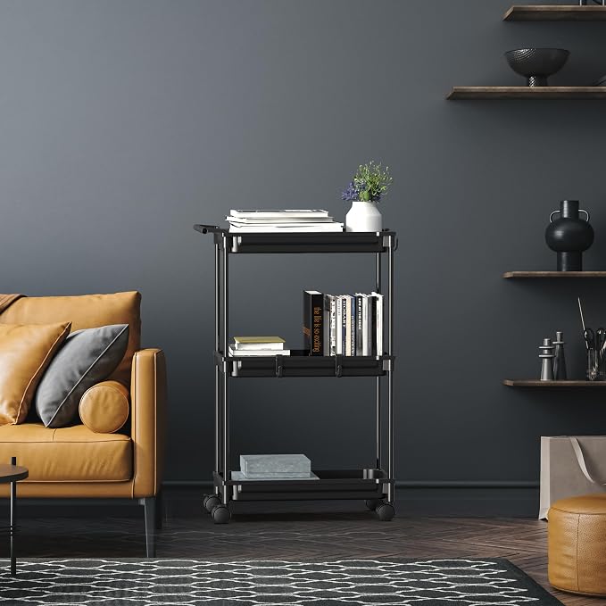 SimpleHouseware Standard 3-Tier Slim Rolling Storage Cart, Black - Image 5