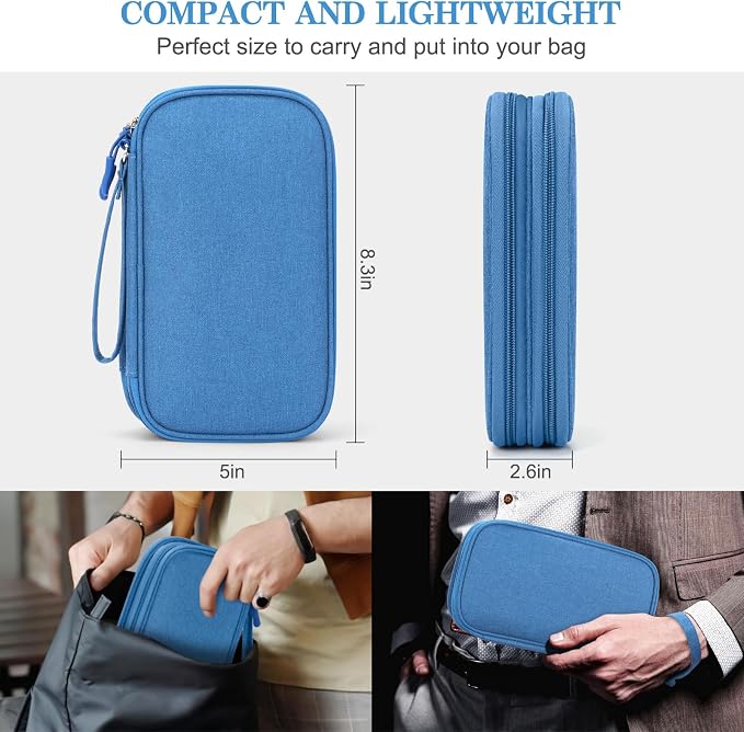 FYY Electronic Organizer, Travel Tech Pouch Bag, Medium, Cyan | Wrist Strap, Waterproof, Double Layers Portable Electronics Travel Carrying Case for Cord, Charger, Daily Business Trips Use - Image 2