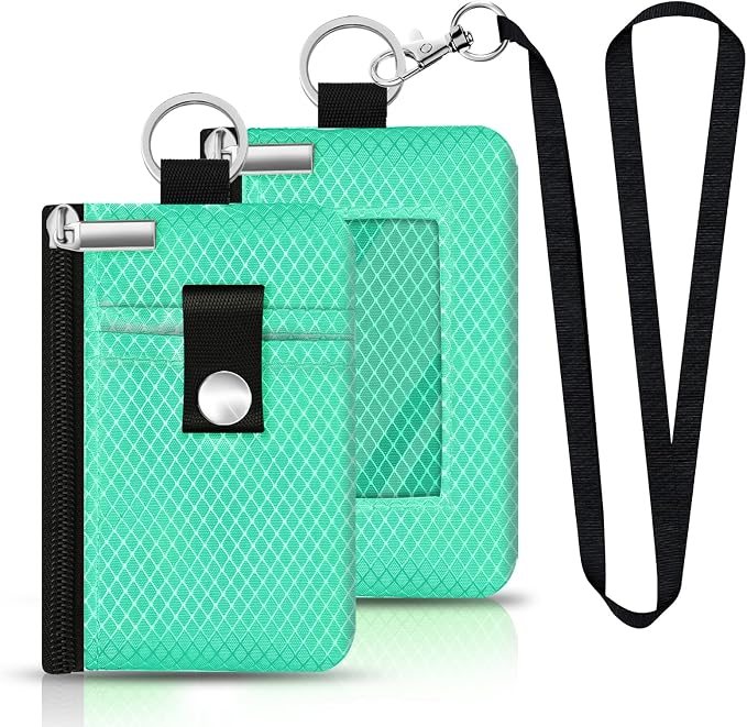 Minimalist RFID Blocking Small Wallet with ID Window,WaterResistant Zip Id Case Wallet with Lanyard Keychain for Cards,Cash,Travel,Women,Men (Mint Green) - Image 3
